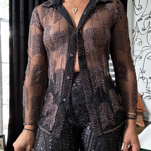 Sheer sequin button down - Picture 1 of 4